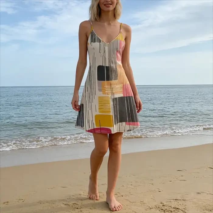 Robe à bretelles spaghetti à imprimé géométrique vintage pour femmes