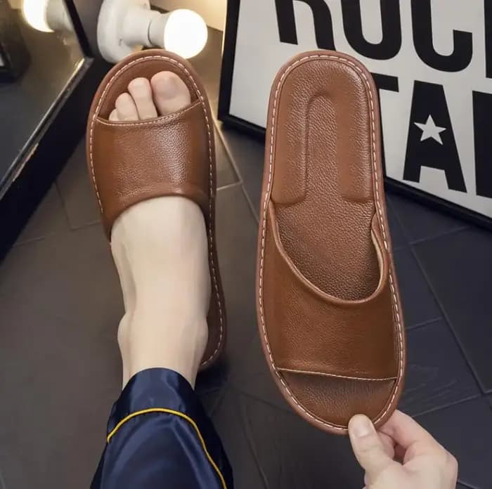 Pantoufles d'intérieur en cuir véritable pour hommes et femmes