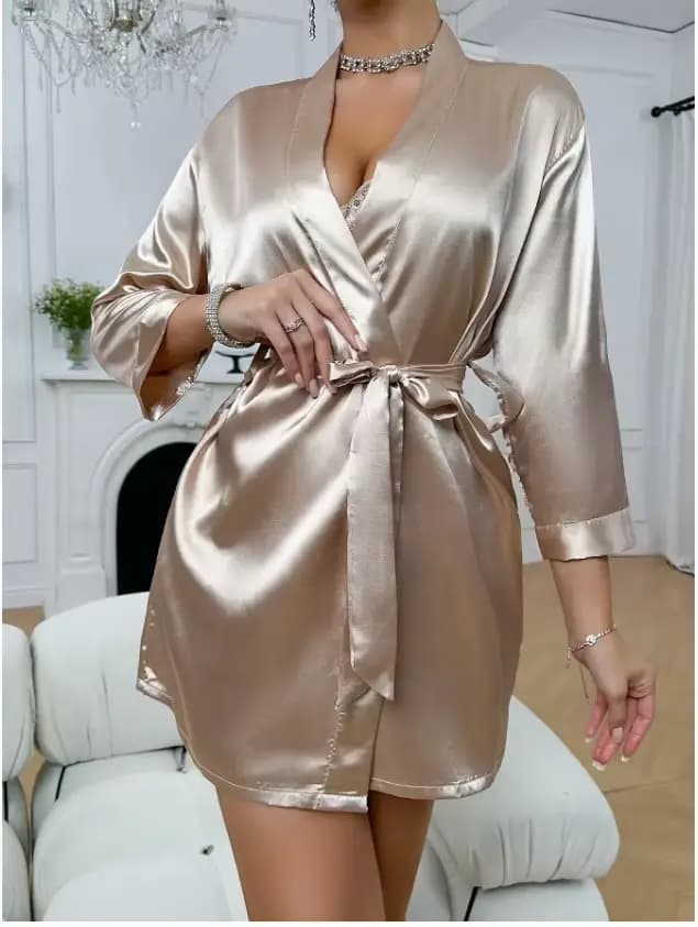 Peignoir Kimono Court en Satin Soyeux pour Femme, Vêtement de Nuit Doux, Demoiselles d'Honneur, Alex