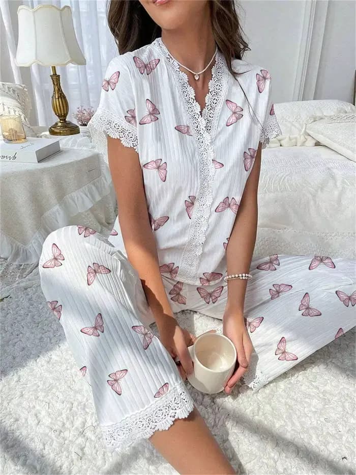 Ensemble pyjama 2 pièces en dentelle pour femmes