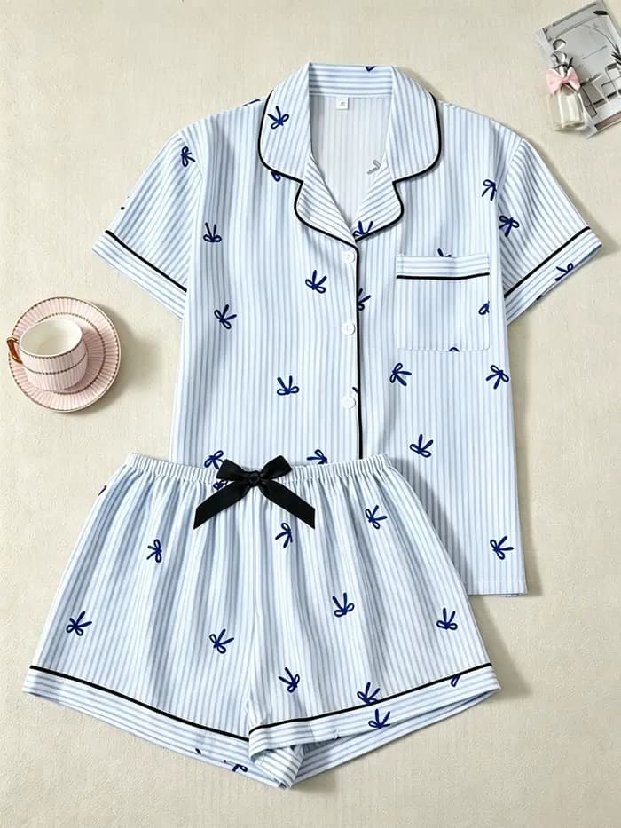 Pyjama rayé classique, ensemble de pyjama pour femmes