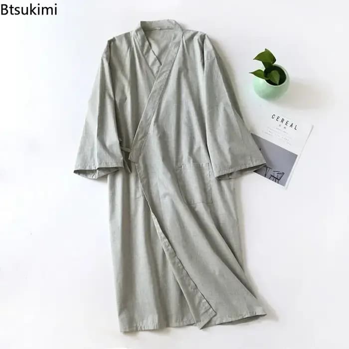 Peignoir Kimono Homme 2026 en Coton Double Gaze 100% Léger pour Couple