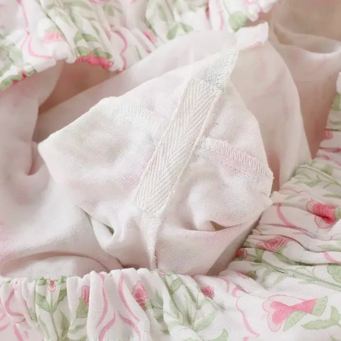 Pyjama femme en gaze double couche pur coton beige style pastoral motif floral pour grossesse allaitement et automne