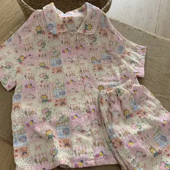 Pyjama pour femme motif dessin animé mignon, ensemble de vêtements d'intérieur en coton nuage doux e