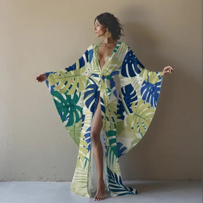 Peignoir Kimono Sexy imprimé feuilles tropicales pour femmes