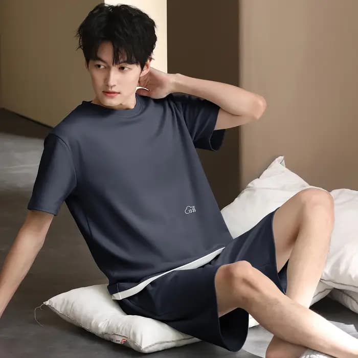 Pyjama Homme 100% Coton Tendance Manches Courtes et Short Ensemble 2 Pièces Été Pijama Hombre Cadeau