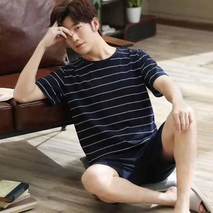 Ensemble de pyjama d'été pour homme : haut à manches courtes et short