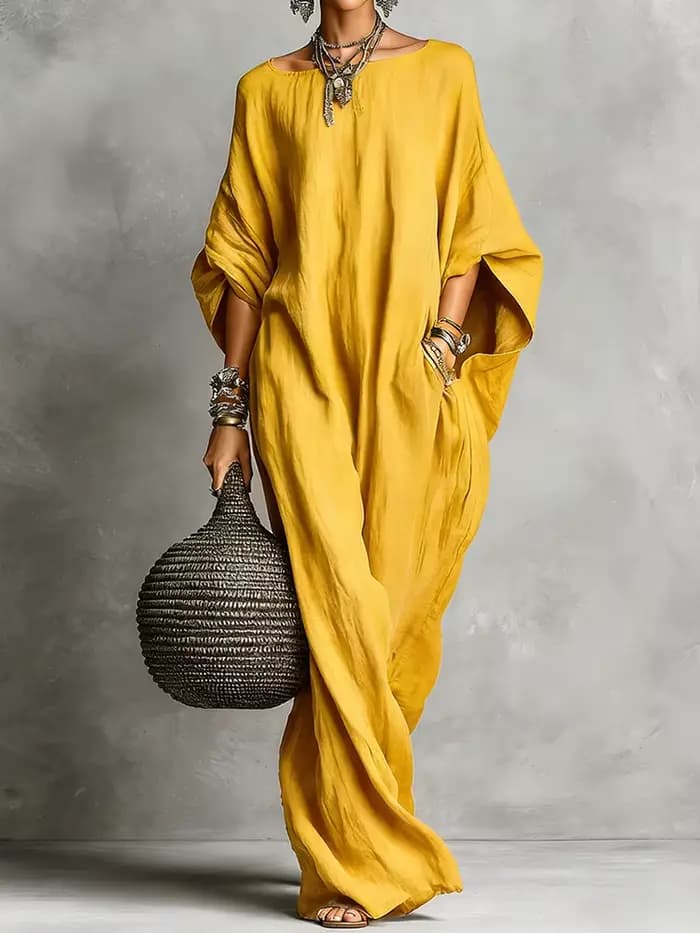 Robe de soirée ample à manches chauve-souris trois-quarts