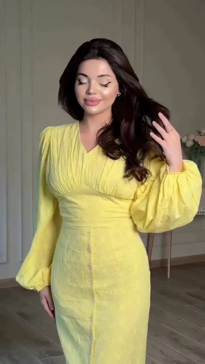 Robe longue pour femme, col en V, coupe trapèze, manches lanternes, taille ajustée, à lacets, élégante, style Y2K, streetwear, pour le travail, boutonnée, pour les vacances