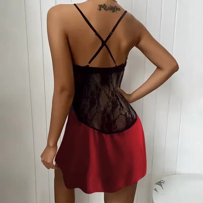 Robe de nuit femme Sexy suspendre-dentelle col bas chemise