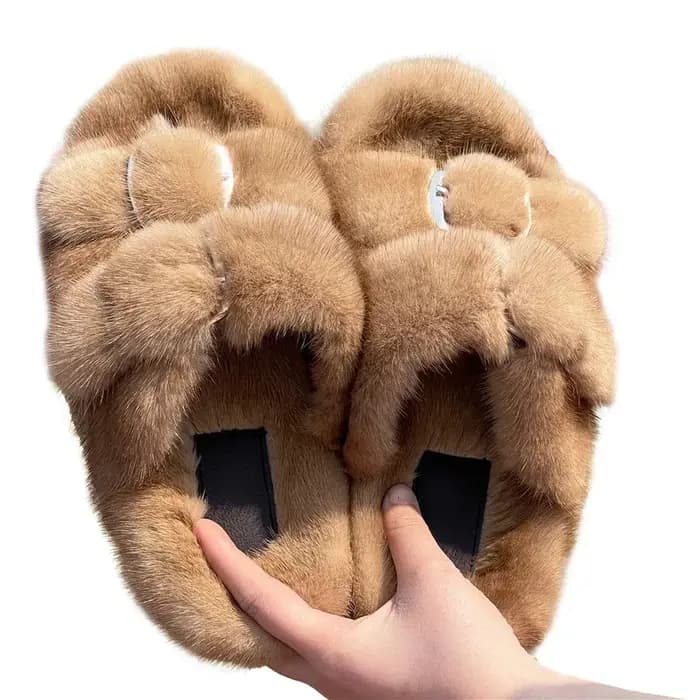 Pantoufles d'été en fourrure de vison moelleuse pour femmes
