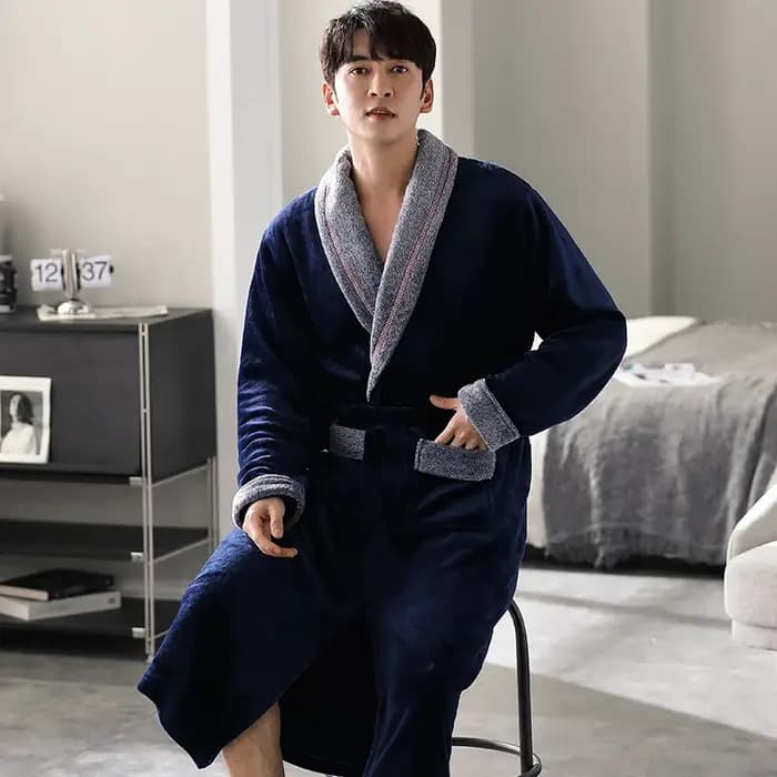Haute qualité hommes Robe de bain chaud flanelle corail polaire peignoir mâle