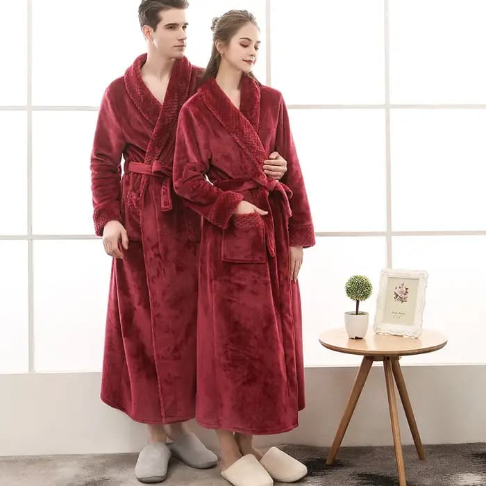 Femmes hiver Extra longue épaisse flanelle Robe de bain chaud Peignoir Femme Sexy