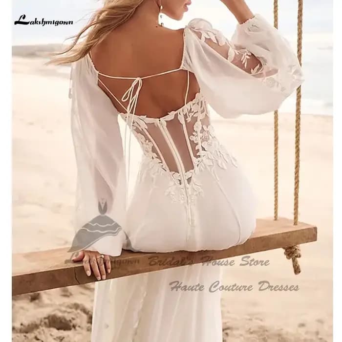 Yanshmigown-Robe de Mariée Élégante en Dentelle à Manches sulf