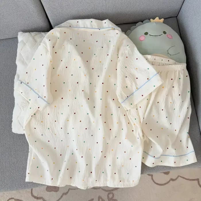 Ensemble pyjama en coton imprimé à pois pour femmes