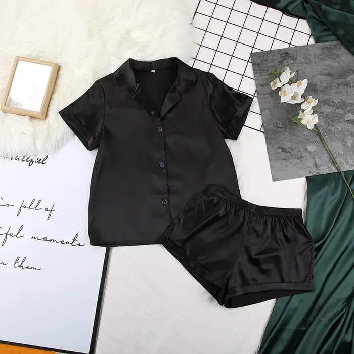 Pyjama en satin de couleur unie avec short, ensemble de vêtements de nuit en soie pour femmes, pyjama décontracté à manches courtes, ensembles de pyjama pour femmes, vêtements de maison d'été