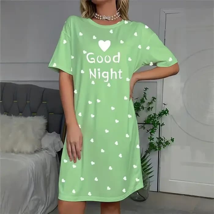 Chemise de nuit décontractée pour femme à imprimé pois