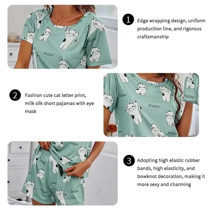 2026 Femmes décontracté mignon merdes en plein air avec Shorts Pyjamas ensembles à manches courtes vêtements de nuit 2