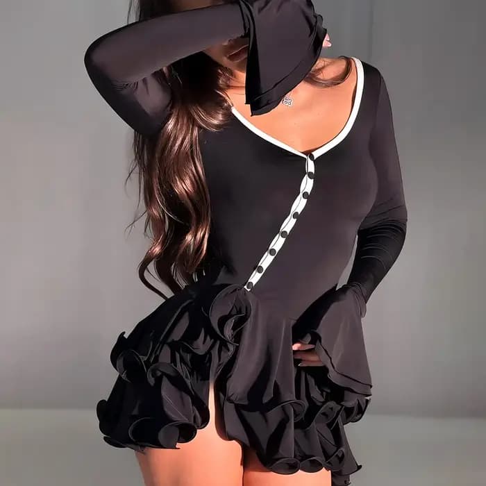 KIDCRKJ Robe courte moulante trapèze pour femme avec ourlet à volants