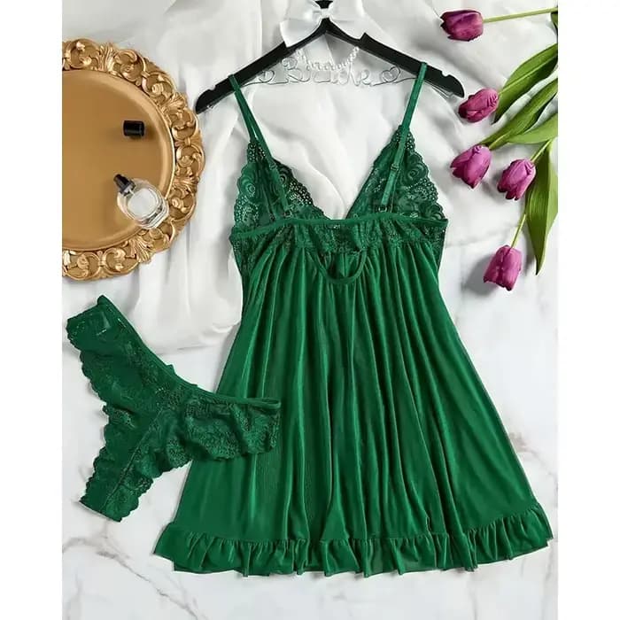 Été doux pure nuisette pyjamas chemises de nuit vert foncé licou robe femmes vêtements