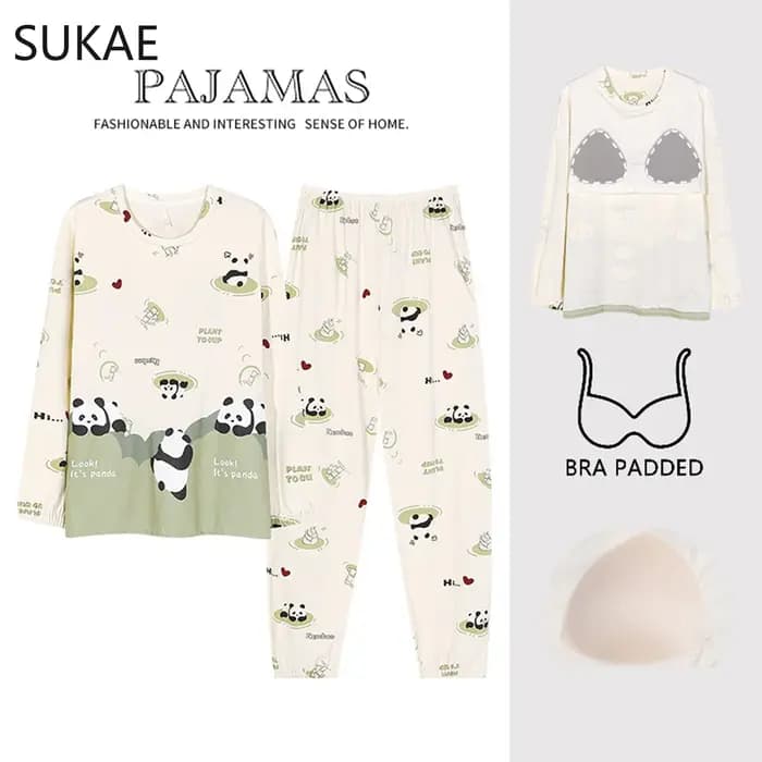 100% coton pyjamas pour femmes à manches longues bas mignon Pandas impression nouveau printemps automne Pjs avec