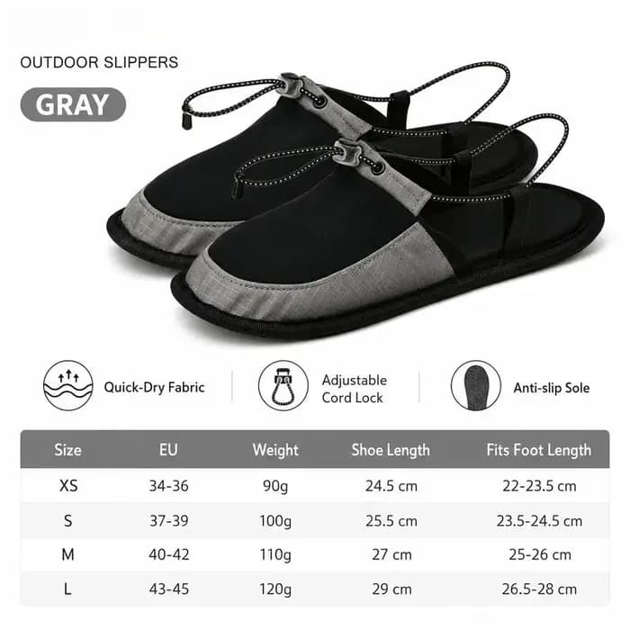 Chaussons de camping à séchage rapide, chaussures aquatiques pliables, sandales de plage antidérapantes réglables, légères pour voyage, hôtel, avion, intérieur et extérieur