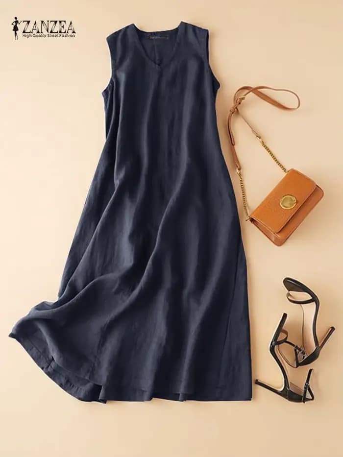 Robe longue vintage à col en V pour femmes