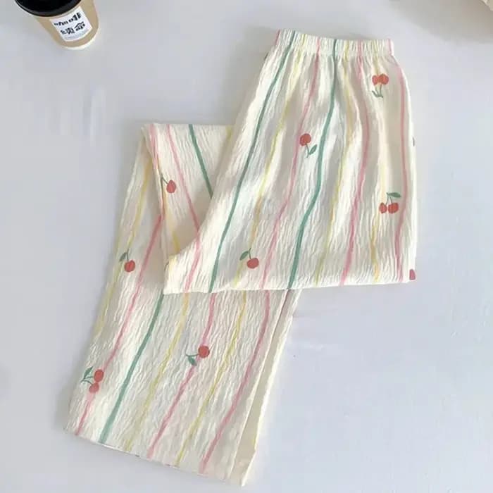 Pantalon de pyjama pour femmes, pantalon de chiot de dessin animé, pantalon de salon fin, grande taille, rayé, rose, décontracté, ample, taille haute, pantalon de couchage