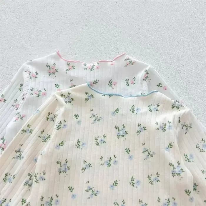  Nouveauté bébé filles imprimé fleuri coton pyjama ensemble à manches longues dentelle garniture deux pièces vêtements