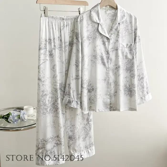 Pyjama long pour femme, ensemble 2 pièces, printemps été, nouveau vêtement de nuit, vêtements de dét