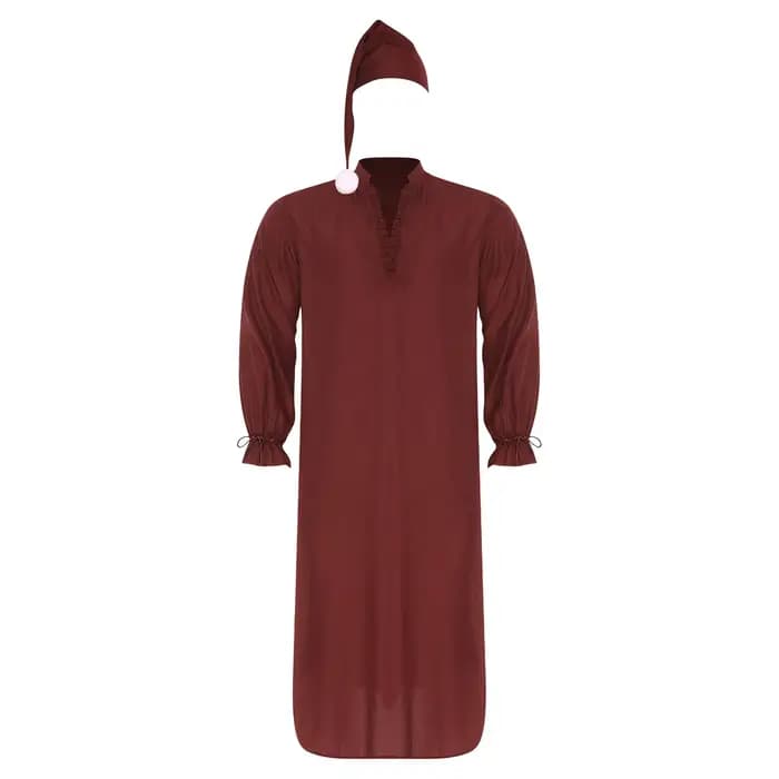 Robe de nuit vintage pour homme avec bonnet de nuit, bordure à volants, manches longues avec poignets à cordon, robe de nuit ample pour pyjama, fête