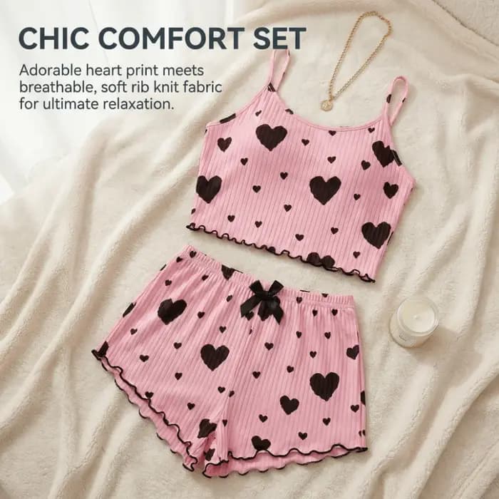 Ensemble de pyjama décontracté pour femme avec motif cœur