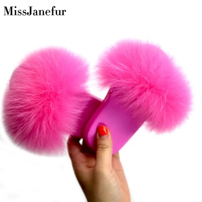 Pantoufles en vrais cheveux de renard pour enfants