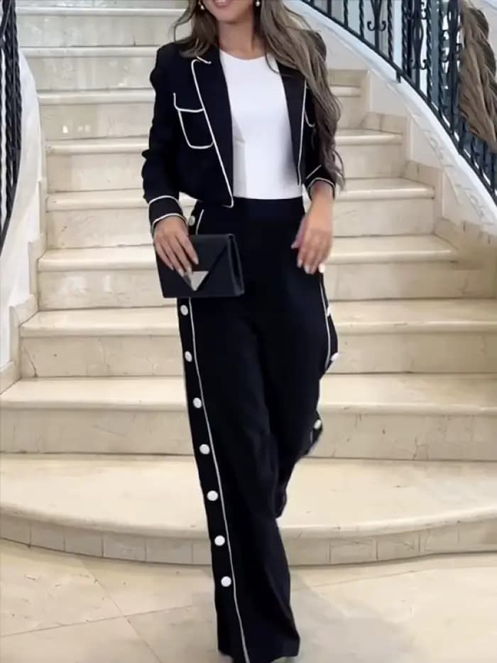 Missuoo Urban femme 2025 nouveau pantalon de banlieue ensemble col cranté veste et côté boutonné tai