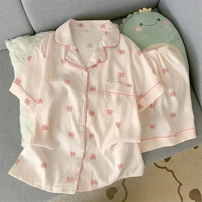 Pyjama doux et charmant pour femmes, ensemble à manches courtes pour l'été, vêtements de maison pour