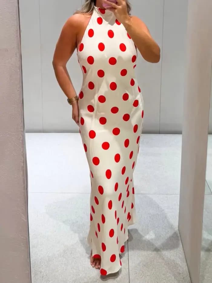 Robe longue à pois pour femme
