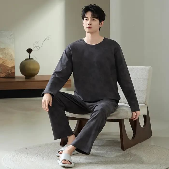 Grande taille L-5XL hommes pyjamas ensemble tricoté coton vêtements de nuit mâle automne à manches longues