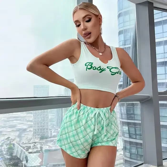 Ensemble de pyjama sexy pour femme, vêtements de nuit, lingerie décontractée, caraco imprimé, short