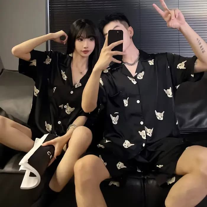 Couple pyjamas été glace soie dessin animé étudiant grande taille grande taille 00.00kg mince été hommes et femmes Homewear pijama mujer