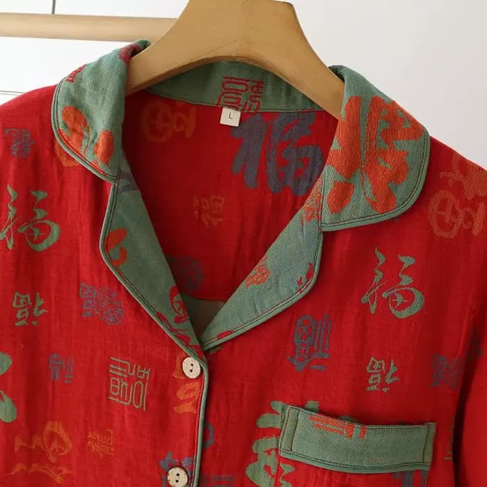 Ensemble pyjama rétro en Jacquard tissé de couleur pour femmes