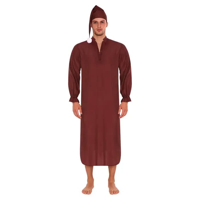 Robe de nuit vintage pour homme avec bonnet de nuit, bordure à volants, manches longues avec poignets à cordon, robe de nuit ample pour pyjama, fête