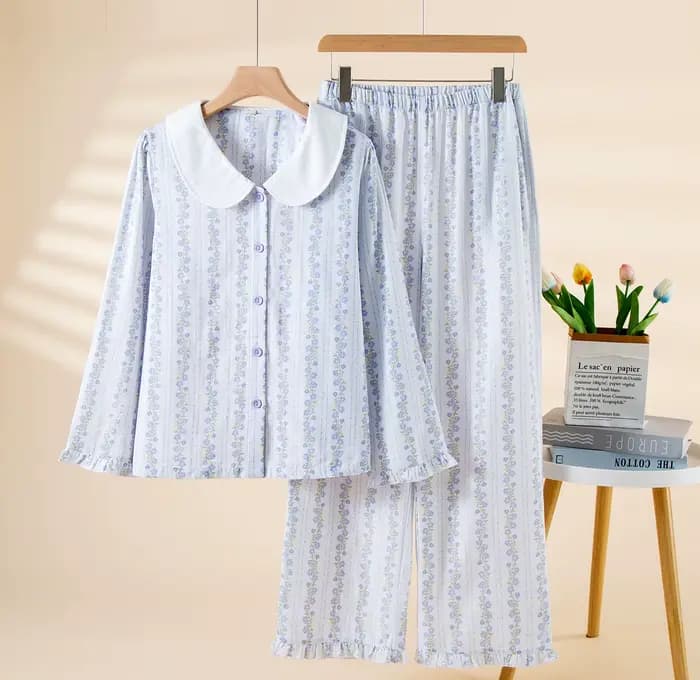 Cottagecore ensemble pyjama pour femmes 100% coton imprimé fleuri à manches longues vêtements de nui
