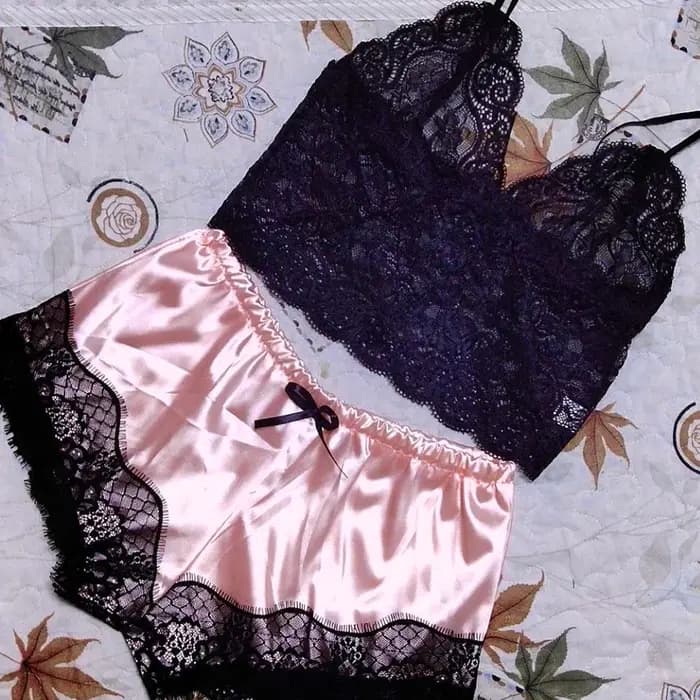 1 ensemble de pyjamas femmes déshabillé en dentelle Lingerie hauts courts et shorts nuisette