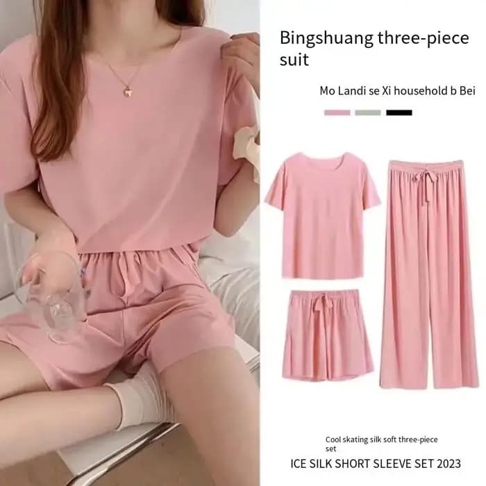 Ice-Ensemble pyjama trois pièces pour femmes, vêtements de maison pour femmes, vêtements de nuit simples, loisirs confortables, vêtements de nuit pour filles