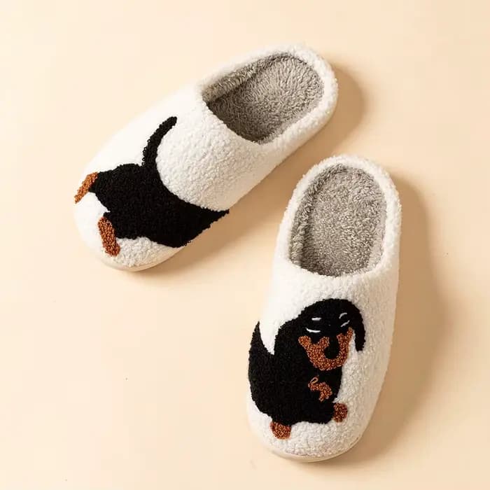 Femmes pantoufles dessin animé mignon intéressant teckel chien intérieur chaud confort léger chambre Couple hiver coton chaussures