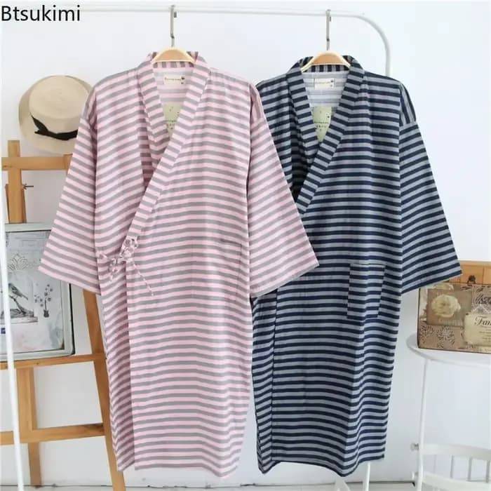 Peignoir Kimono Homme 2026 en Coton Double Gaze 100% Léger pour Couple
