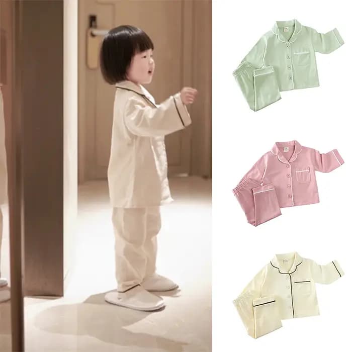Ensemble de pyjama décontracté pour enfants, chemise à manches longues et pantalon, vêtements de nuit monochromes, vêtements de détente pour bébés garçons et filles