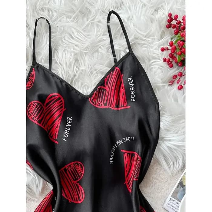 Robe de nuit en satin rouge à imprimé lèvres pour la Saint-Valentin, col en V, dos nu, mini-robe de nuit, vêtements de nuit pour femmes