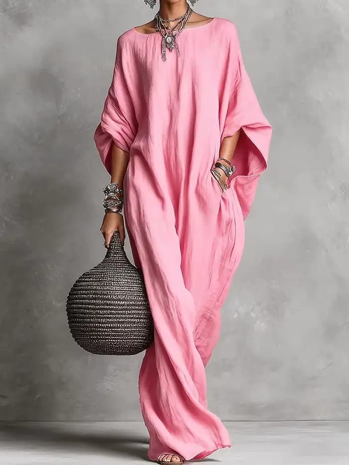 Robe de soirée ample à manches chauve-souris trois-quarts