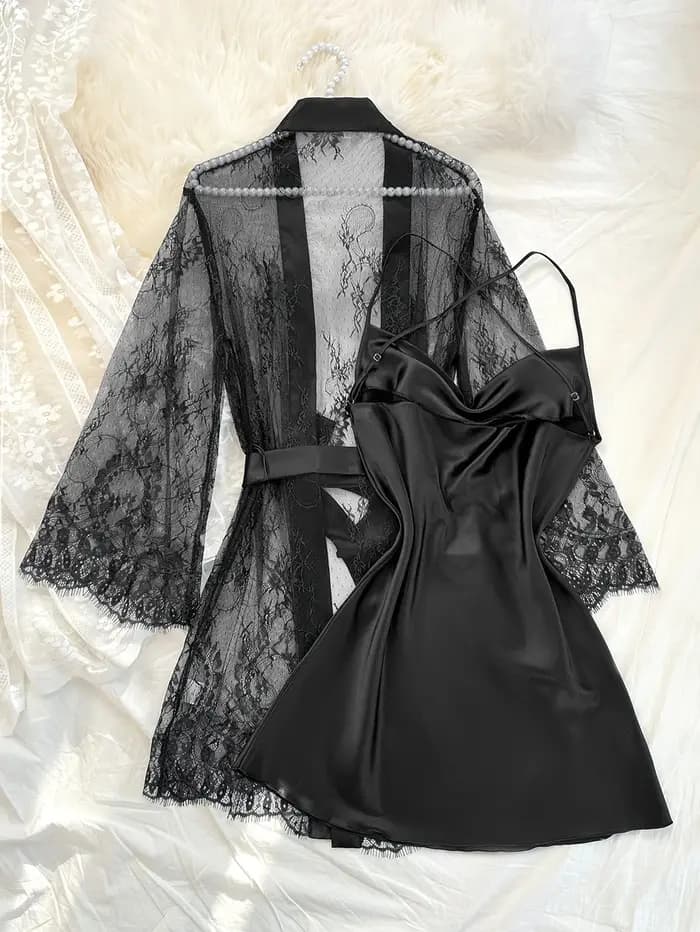 Ensemble de pyjama 2 pièces en dentelle pour femme